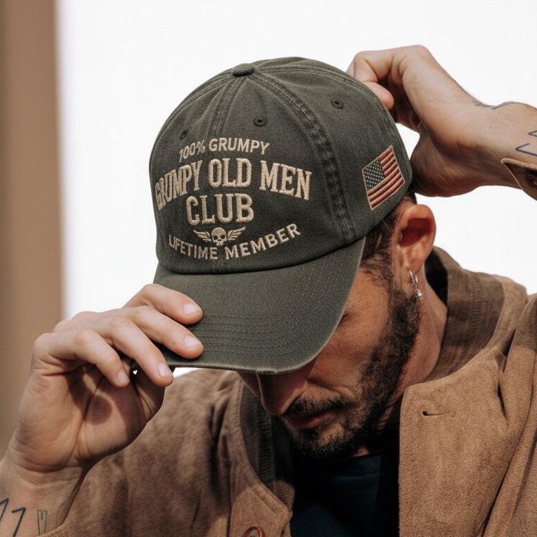 Grumpy Old Men Club Lifetime Member Hat - Custom Embroidered Cotton Cap